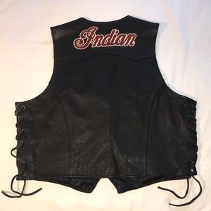 Ladies Vintage Indian Black Leather Vest XL